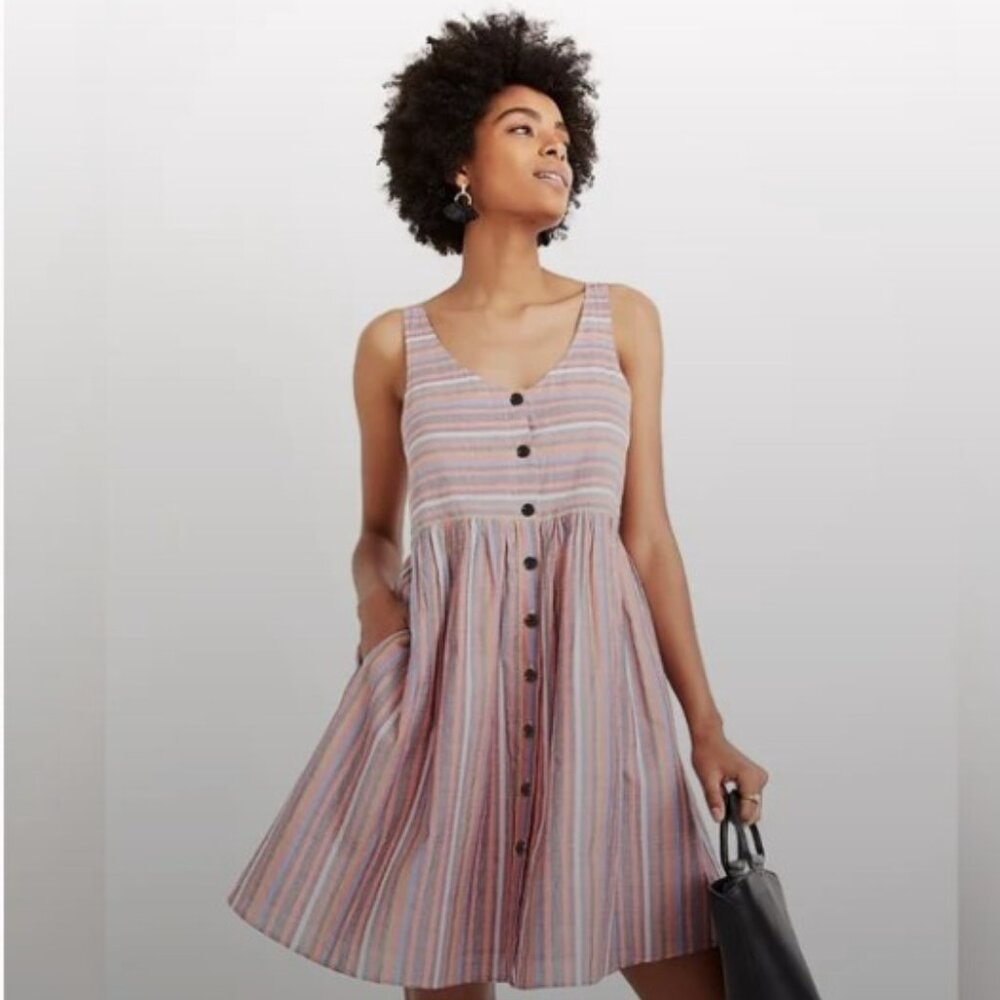 Madewell Scoop Neck Tank Dress in Rainbow Stripe
